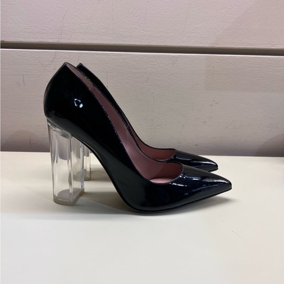GIANNA MELANI MADE IN ITALY LEATHER Elegant Black Heel Transparent Block Heel - Picture 10 of 10